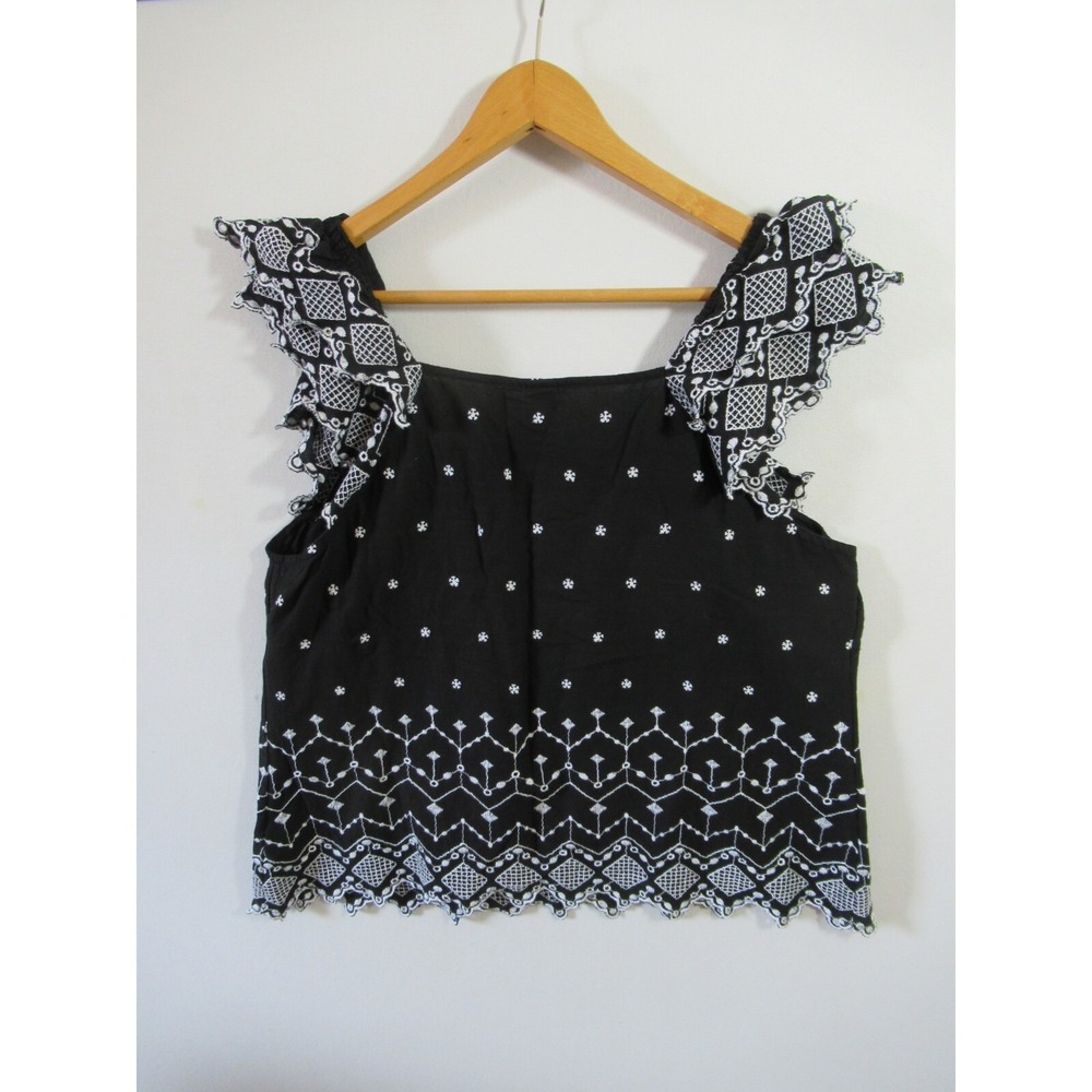 Old Navy Embroidered Top Women Large Black Ruffle Sleeveless Boho - Picture 6 of 6